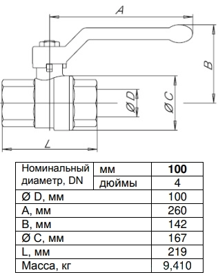 Габаритные размеры шарового крана Danfoss 065B8215 Габаритные размеры шарового крана Danfoss 065B8215