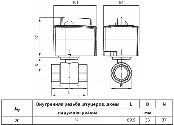 Габаритные размеры шарового крана Danfoss 082G5407