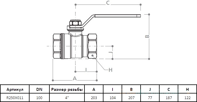 Габаритные размеры шарового крана Giacomini R250X011