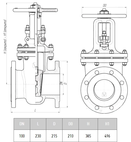 Габаритные размеры задвижки МЗТА 30лс41нжХЛ Габаритные размеры задвижки МЗТА 30лс41нжХЛ