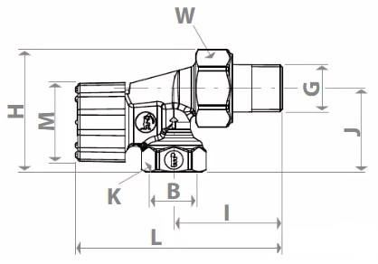 Габаритные размеры термостатического клапана Giacomini R415HX003