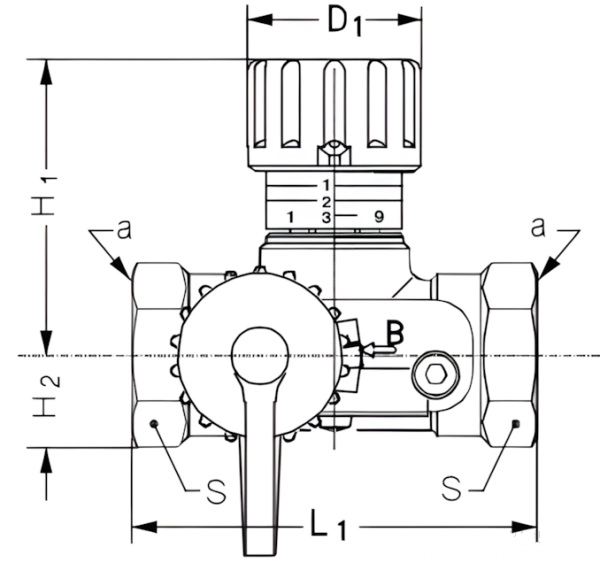 Конструкция балансировочного клапана Danfoss 003Z2333 Габаритные размеры балансирующего клапана Danfoss 003Z2333