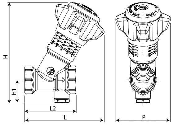 Габаритные размеры балансирующего клапана Giacomini R206BY115
