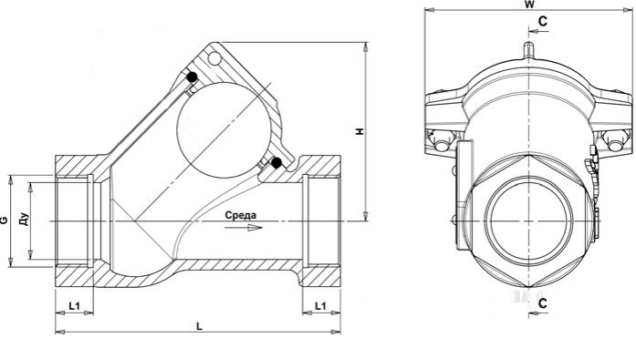Габаритные размеры обратного клапана Tecofi CBL4240-0080