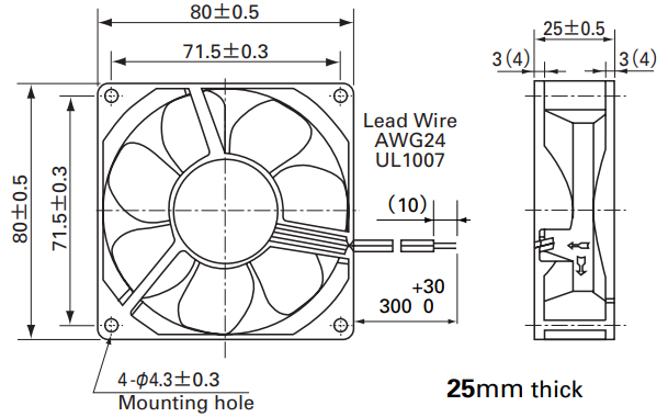 Габаритные размеры осевого кулера 109R0824M402 Sanyo Denki