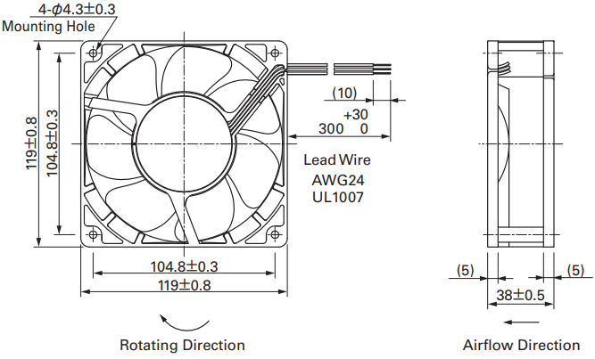 Габаритные размеры осевого кулера 9G1224G102 Sanyo Denki