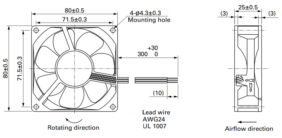 Габаритные размеры осевого кулера 9WP0812G4D01 Sanyo Denki