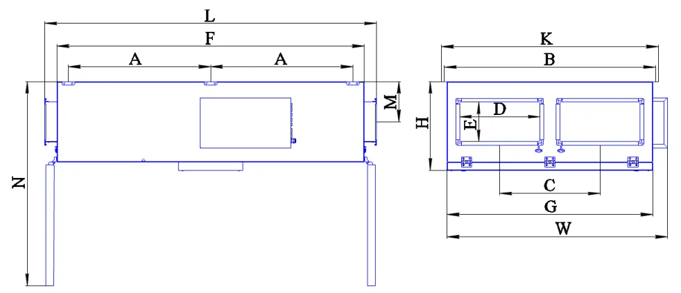 Габаритные размеры приточно-вытяжной установки UniMAX-P 2200-6,0-CE EC Габаритные размеры приточно-вытяжной установки UniMAX-P 2200-6,0-CE EC