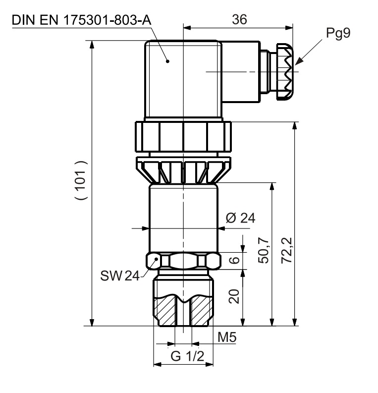 Габаритные размеры датчика давления QBE2103-P6 Siemens