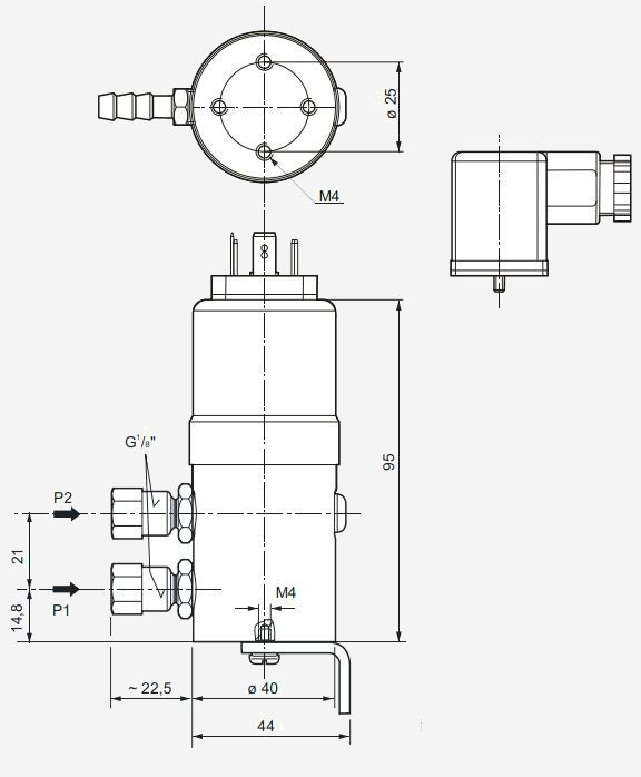 Габаритные размеры датчика давления QBE3000-D2.5 Siemens