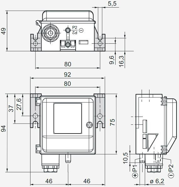 Габаритные размеры датчика давления QBM2030-5 Siemens