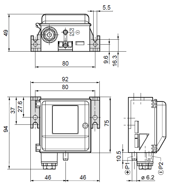 Габаритные размеры датчика давления QBM2130-5 Siemens
