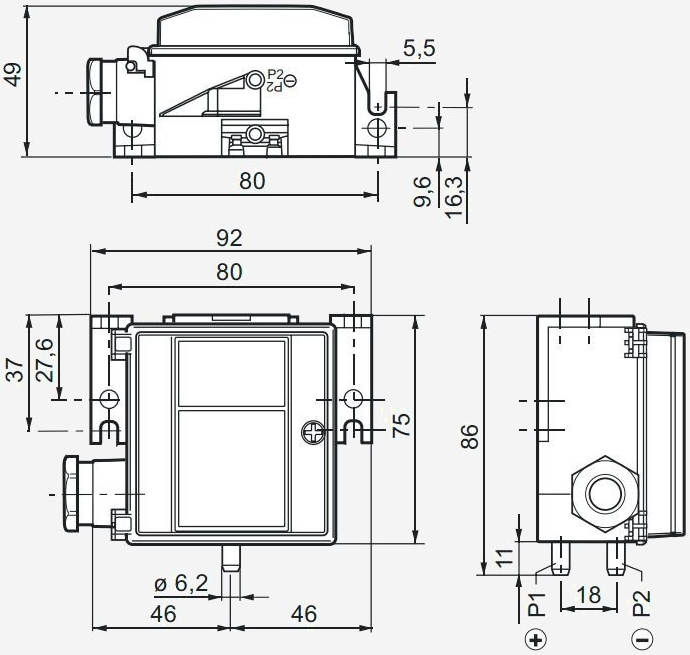Габаритные размеры датчика давления QBM3120-5D Siemens