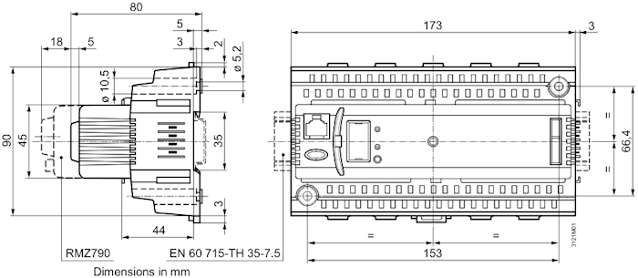 Габаритные размеры универсального контроллера RMU730B-1 Siemens
