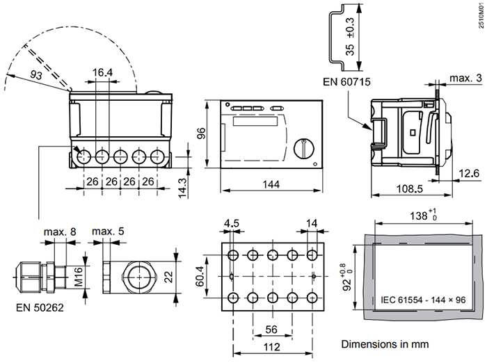 Габаритные размеры контроллера отопления RVD145/109-A Siemens