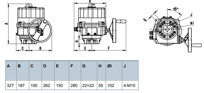 Габаритные размеры привода без возвратной пружины SQL361E400 Siemens