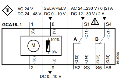 Схема подключения электропривода GCA163.1E Siemens