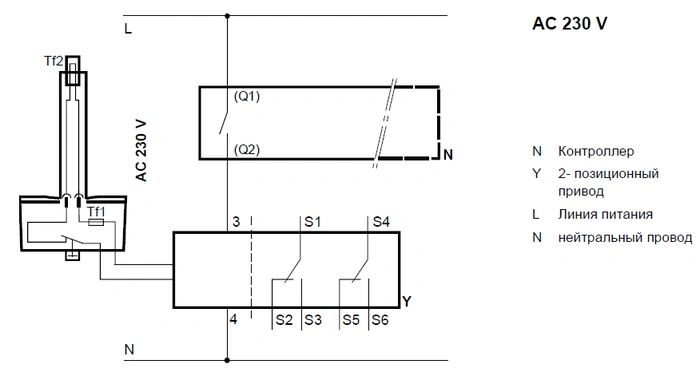 Схема подключения электропривода GGA326.1E/T10 Siemens