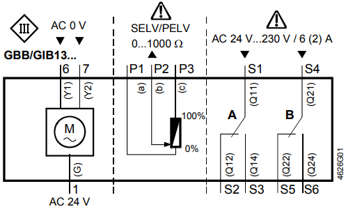 Схема подключения электропривода GIB136.1E Siemens