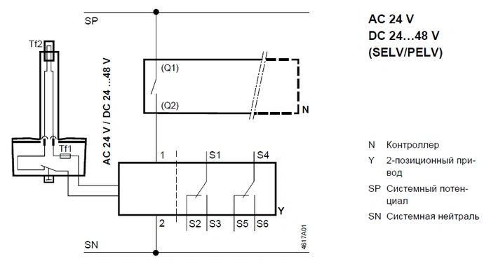Схема подключения электропривода GNA126.1E/T12 Siemens
