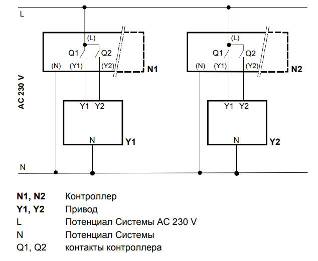 Схема подключения электропривода SQL361E25 Siemens