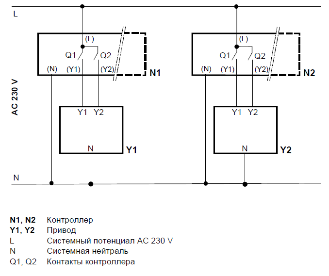 Схема подключения электропривода SQL36E160 Siemens