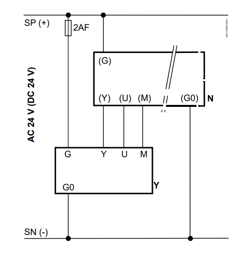 Схема подключения электропривода SSB161.05HF/00 Siemens