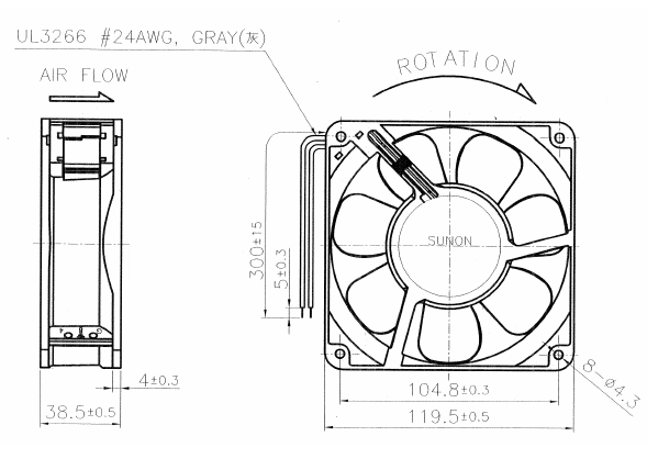 Габаритные размеры вентилятора A12005670G-00 Sunon