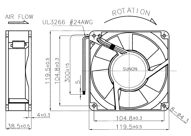 Габаритные размеры вентилятора A2123-HBL Sunon