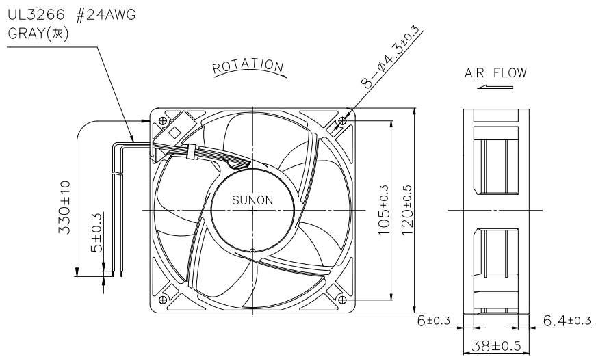 Габаритные размеры Sunon CF4113HBL-000U-ABD Габаритные размеры Sunon CF4113HBL-000U-ABD