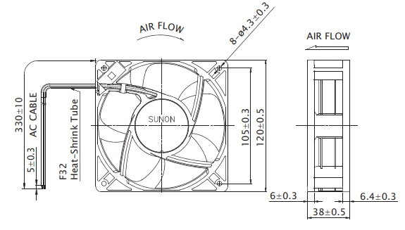 Габаритные размеры вентилятора CF4113HBT-000U-A99 Sunon