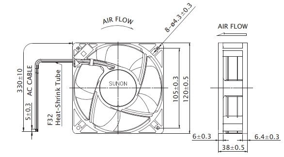Габаритные размеры вентилятора CF4113MBL-000U-A99 Sunon
