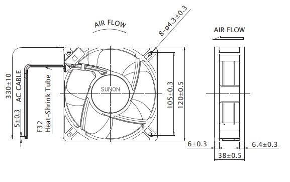 Габаритные размеры вентилятора CF4113MBL-000U-AB9 Sunon