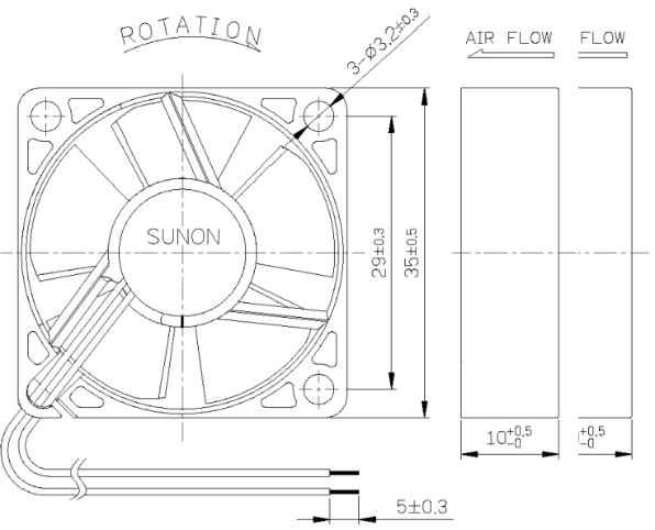 Габаритные размеры вентилятора D03036080G-01 Sunon