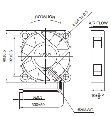 Габаритные размеры вентилятора EB40101S2-000U-999 Sunon