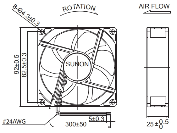 Габаритные размеры Sunon EE92251S3-999-A