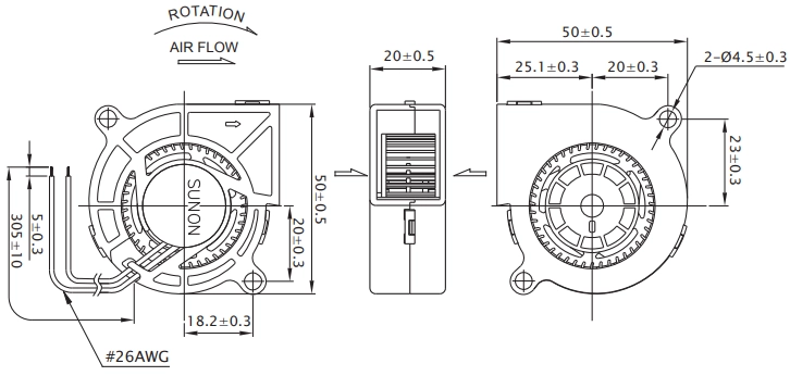 Габаритные размеры Sunon EF50201B2-Q020-S99