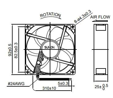 Габаритные размеры вентилятора EF92251S1-1000U-A99 Sunon