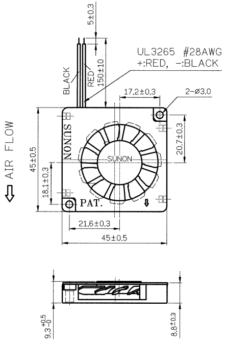 Габаритные размеры Sunon GB0545AFV1-8