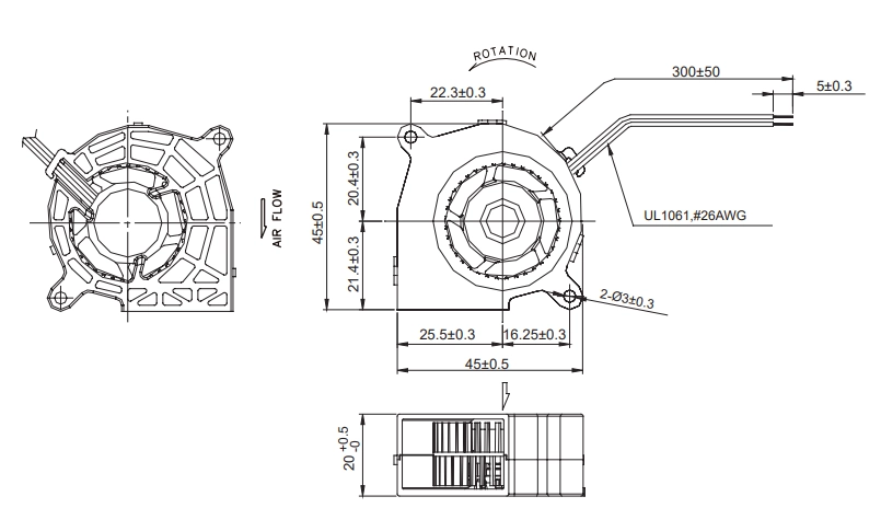 Габаритные размеры вентилятора GB1245PKV1-8AY Sunon