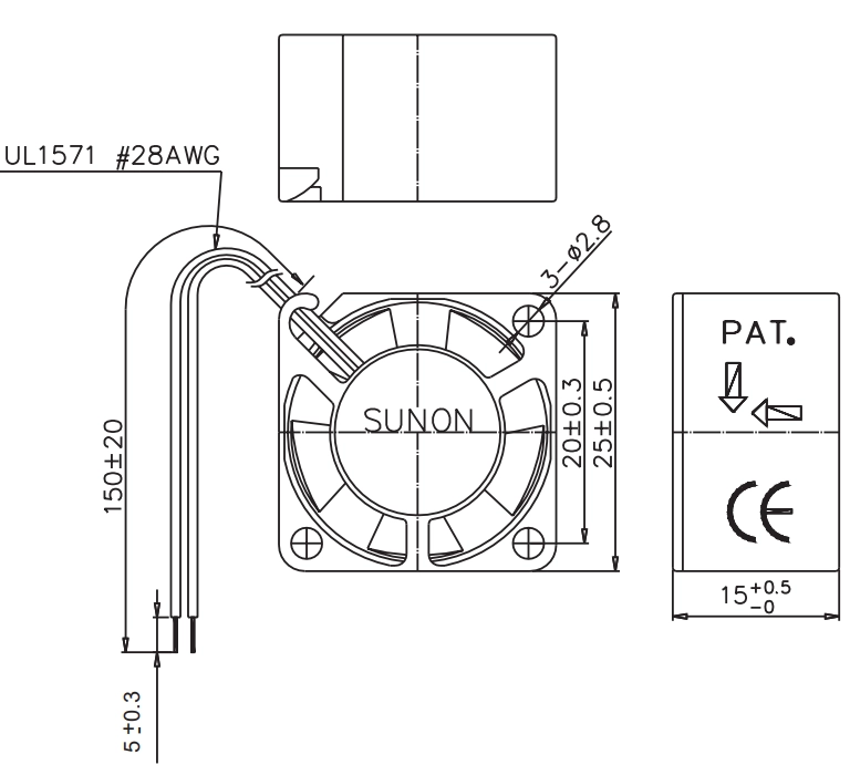 Габаритные размеры вентилятора GM0502PHB2-8 Sunon