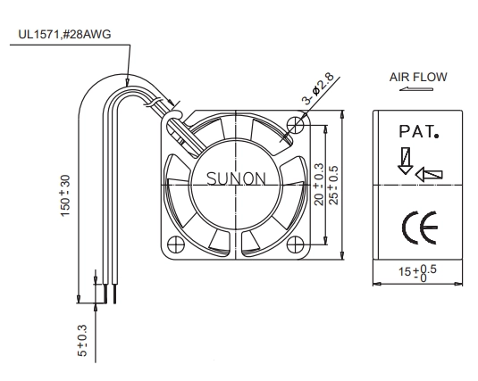 Габаритные размеры вентилятора GM0502PHV2-8 Sunon