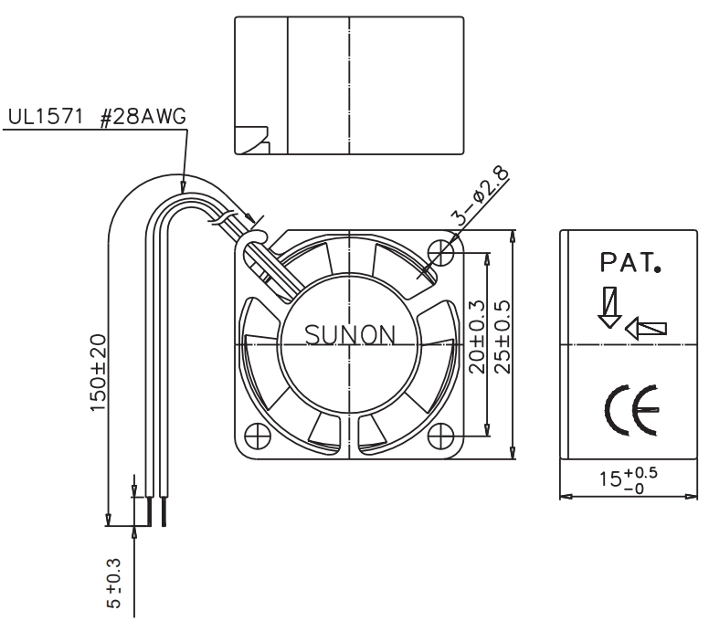 Габаритные размеры вентилятора GM0502PHV3-8 Sunon