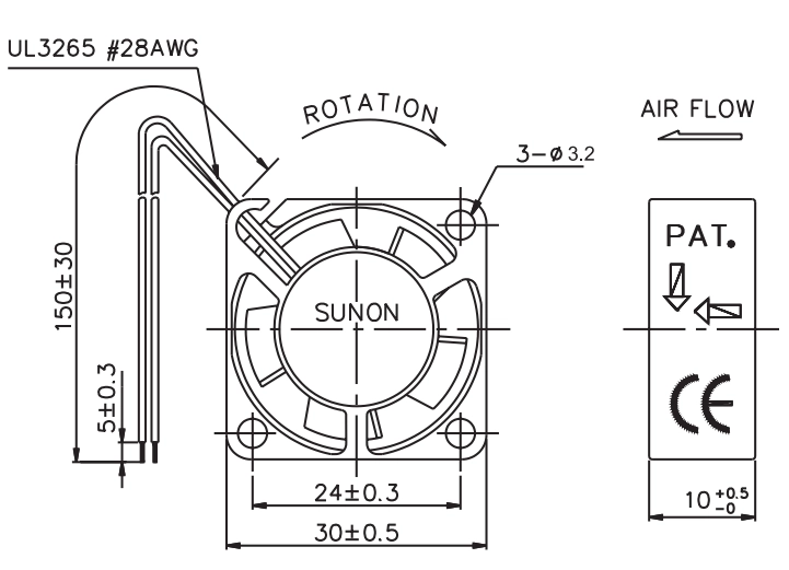 Габаритные размеры вентилятора GM0503PFB3-8 Sunon