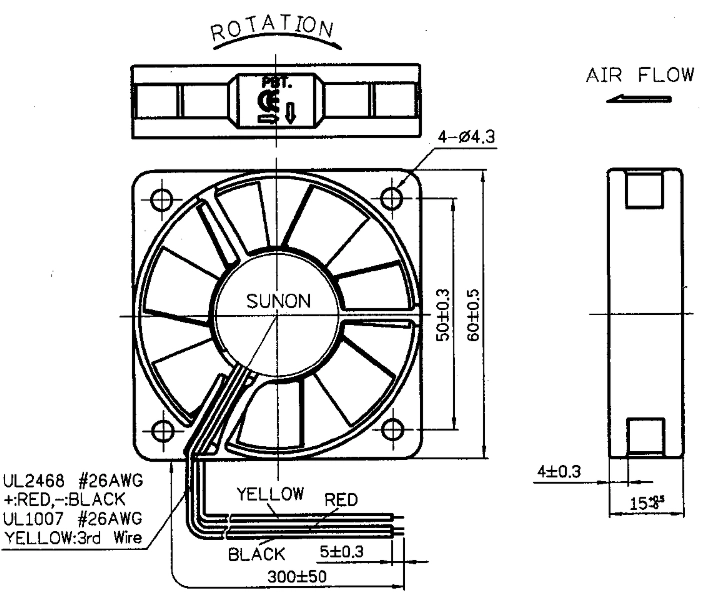 Габаритные размеры Sunon GM1206PHV2-A Габаритные размеры Sunon GM1206PHV2-A