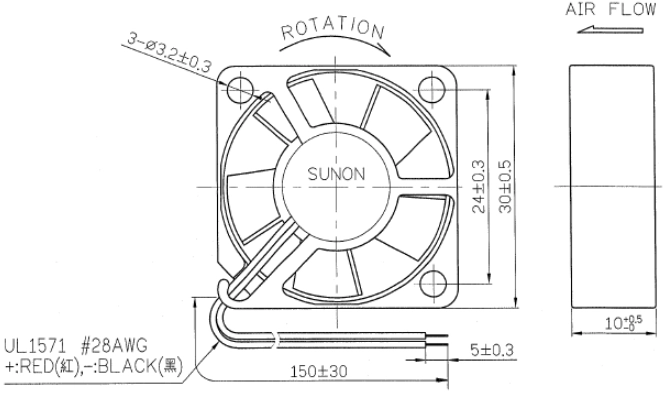 Габаритные размеры Sunon HA30101V3-A99-A