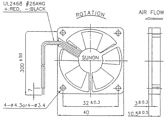 Габаритные размеры Sunon KD0504PFB2-8 Габаритные размеры Sunon KD0504PFB2-8