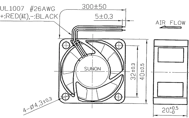 Габаритные размеры вентилятора KD1204PKV2 Sunon
