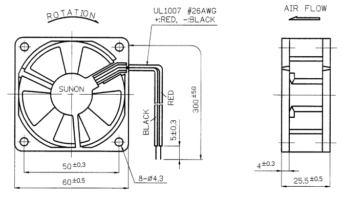 Габаритные размеры Sunon KD1206PTB1 Габаритные размеры Sunon KD1206PTB1