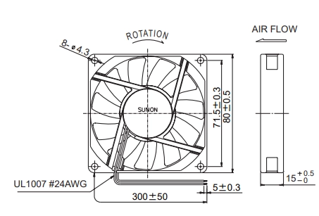 Габаритные размеры вентилятора KD1208PHB1 Sunon